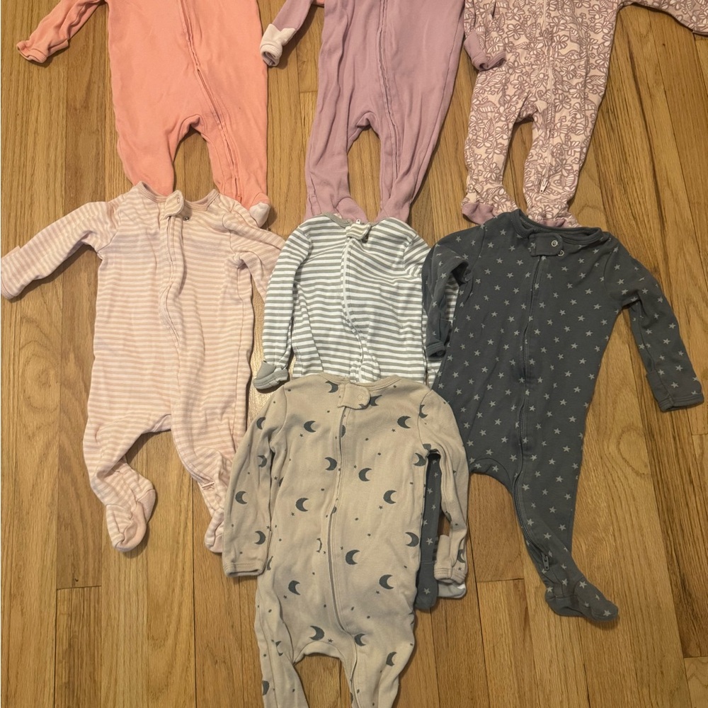 Bundle 7 double zipper footed 100% cotton sleepers 3-6m